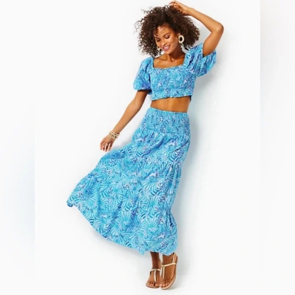 Lilly Pulitzer Blue Puff shoulder Floral Women's Top only